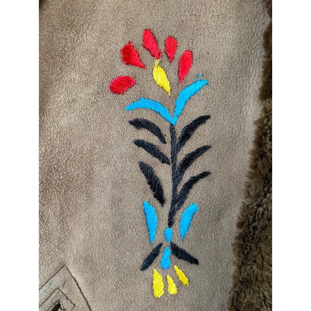 Vintage Afghan Embroidered Suede Shearling Vest Womens Medium Waistcoat - Picture 11 of 16